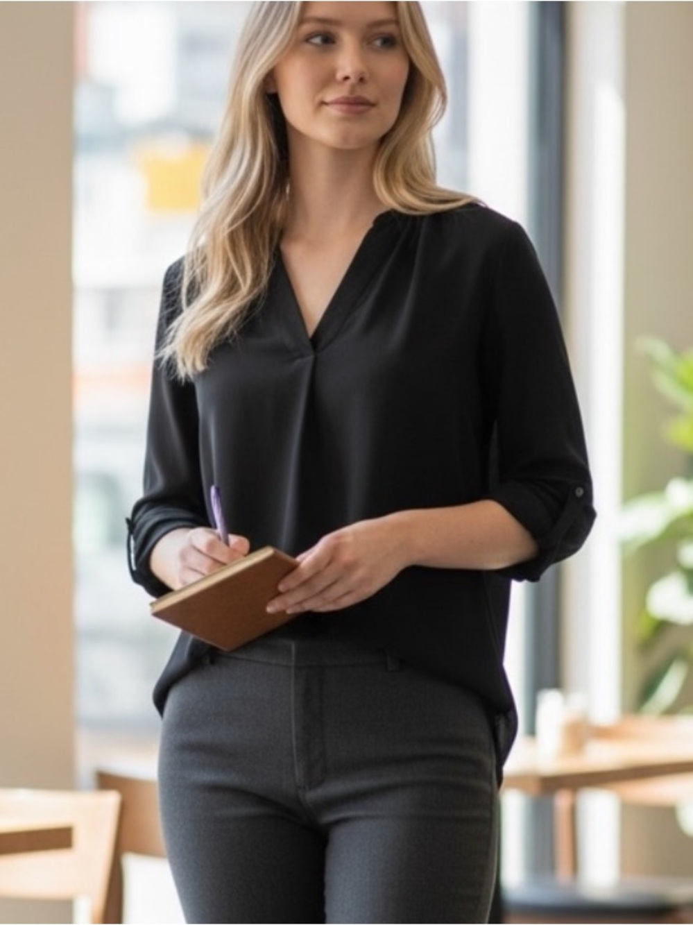 Trixxi Black V-Neck High-Low Hem Blouse